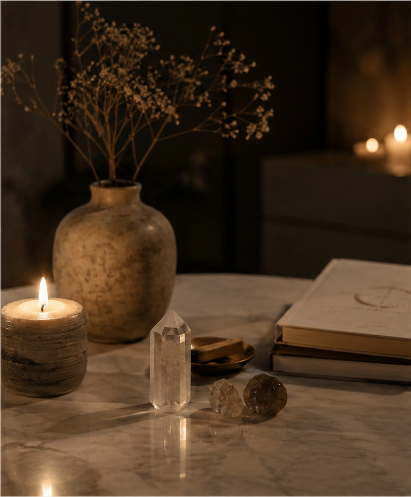 Cartas y velas en una mesa de consulta